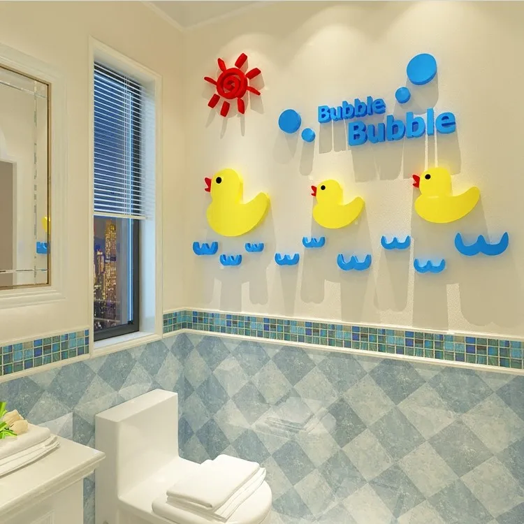 3D Stereo Duck Crystal Acrylic Wall Sticker Children Cartoon Cute Decorative Wall Decal Removable PVC Sticker Kids Wall Decals
