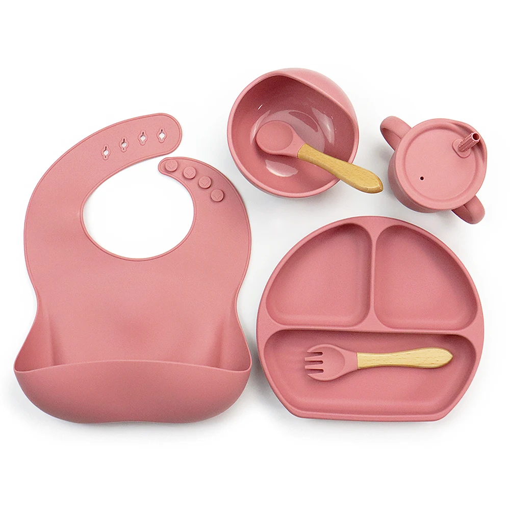 BPA Free Baby Tableware Set Bowls Spoon Bib Baby Silicone Divided Suction Plate silicone Baby Feeding Set dishwasher safe