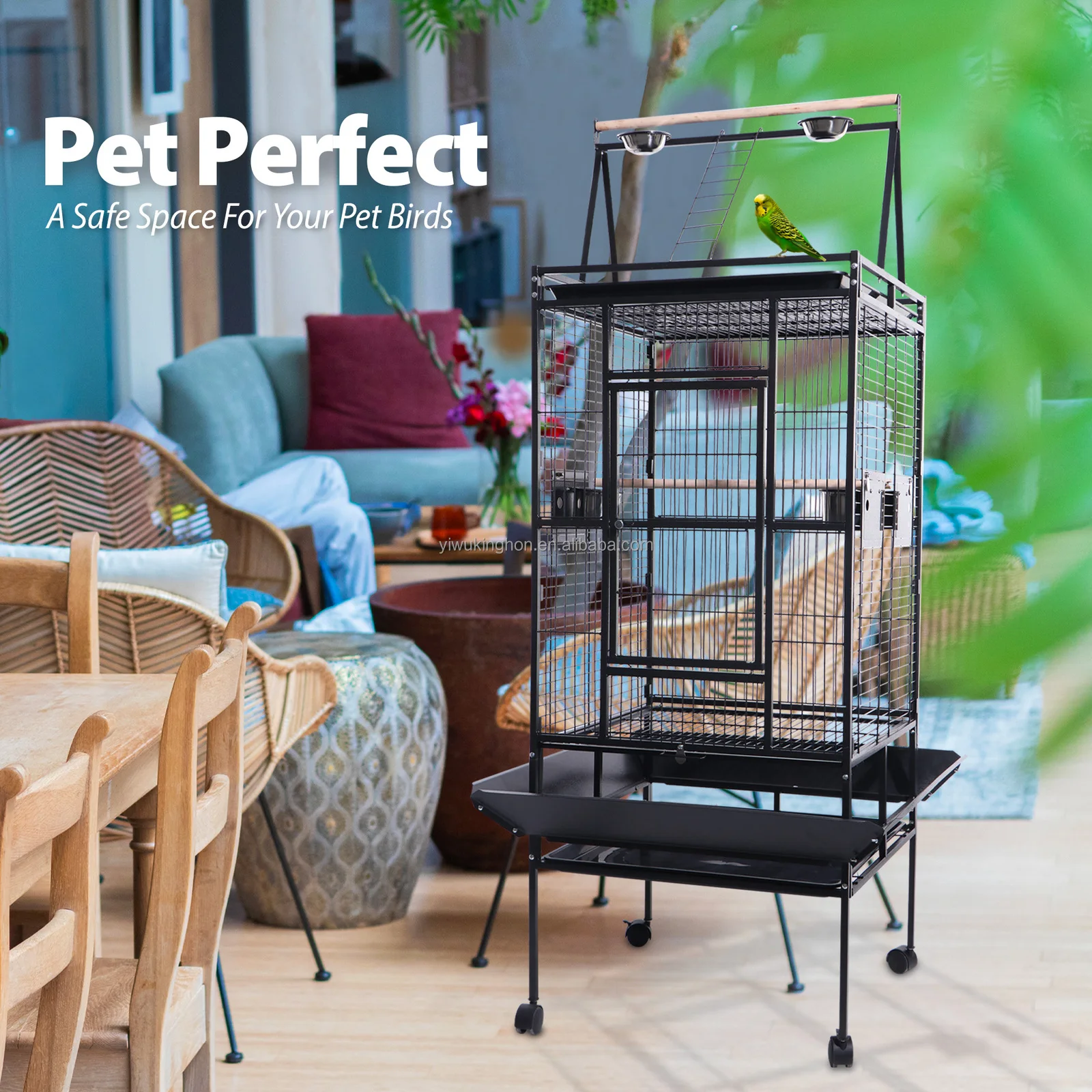 61-inch 2 in1 Large Playtop Parrot Chinchilla Finch Cage Macaw Conure Cockatiel Cockatoo Pet House Rolling Stand Iron Birdcage