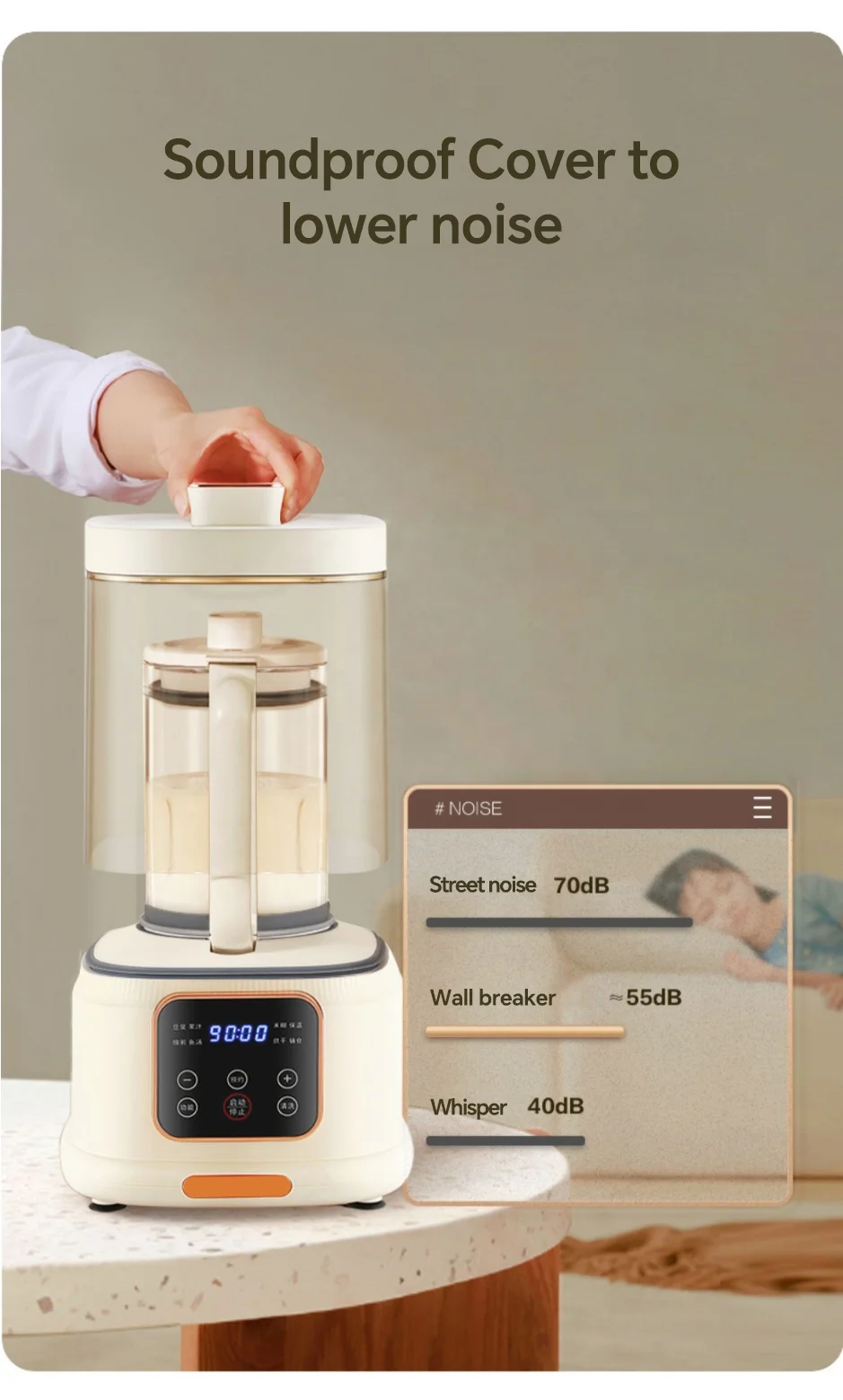 Demute Wholesale High Quality High Power Multifunctional Heating  Blenders and Juicers Cooking Machine with Silent Cover Cooking