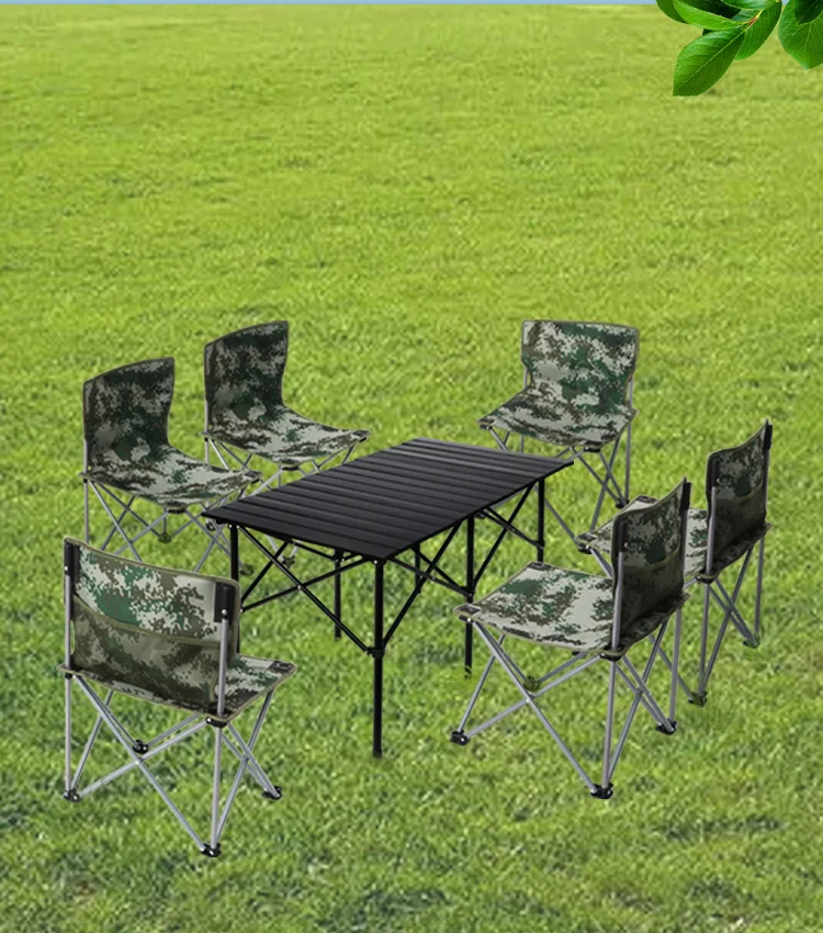 TWROAD  wholesale outdoor aluminum camping folding table folding chair sets seven-piece folding table and chair set