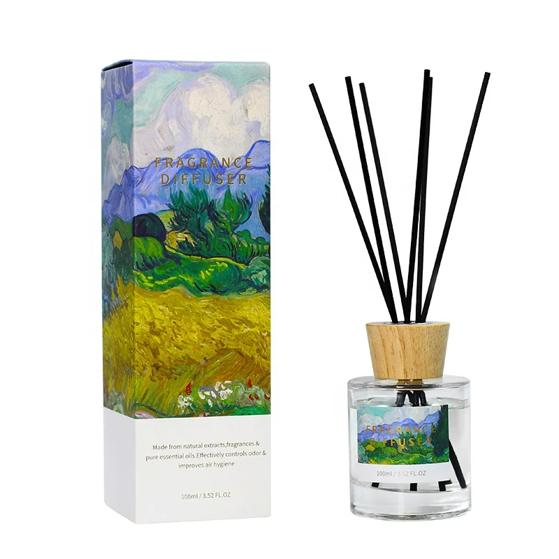 100ml Luxury hot sale Custom Private Label Glass Bottle Rattan Sticks Essential Fragrance Reed Diffuser glass bottle In Gift Box