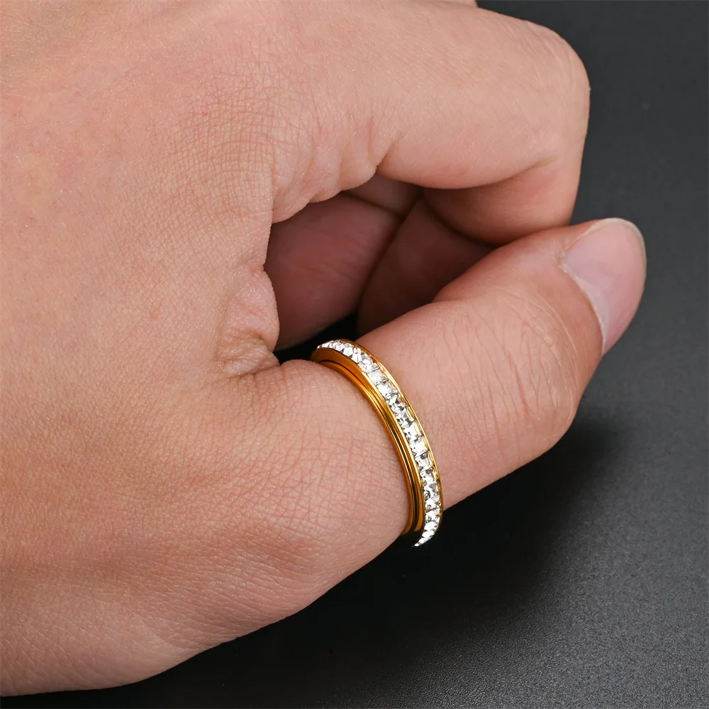 Custom OEM ODM Bezel Set Circumference Diamonds Niche Stainless steel Spinner Fidget Ring For Anxiety Jewelry Manufacturers