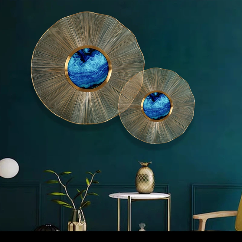 Agate wall art Metal blue decorative Painting with LED back light Illuminated Lighted Wall Art blue art