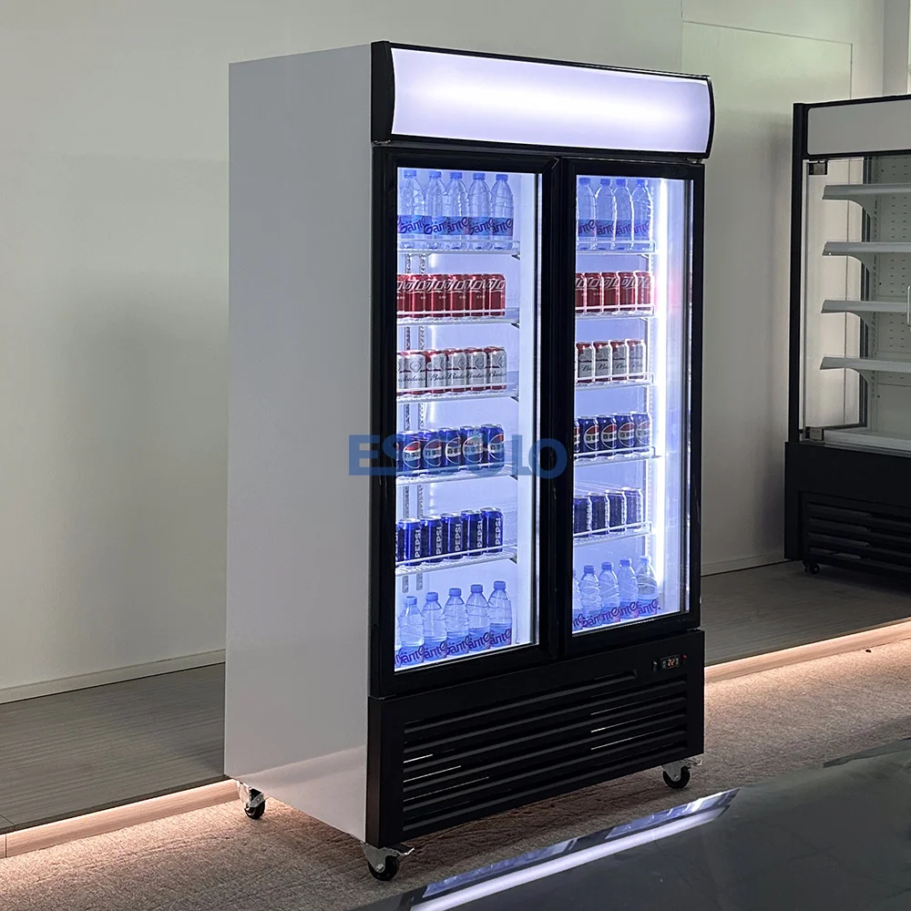 The Best Double Door Refrigerator Commercial Glass Display Showcase Drink Coolers Upright Fridge For Sale