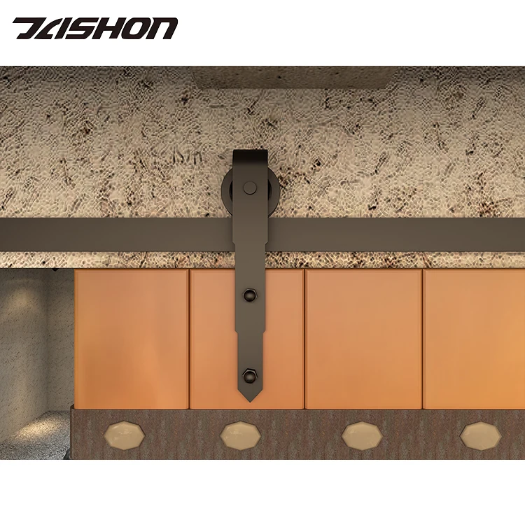 14FT Modern Industrial American Style Sliding Black Steel Barn Door Hardware Side Opening Home Hotel Finished PVC Door Model