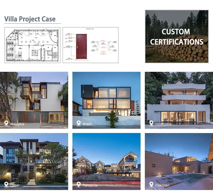 PHINO Solid Teak Wood MDF  Melamine Door Smart Door Lock Wooden Doors For Houses