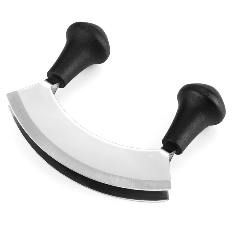 Stainless Steel Double Blade Mezzaluna Mincing Knife (Black) with PP Handle