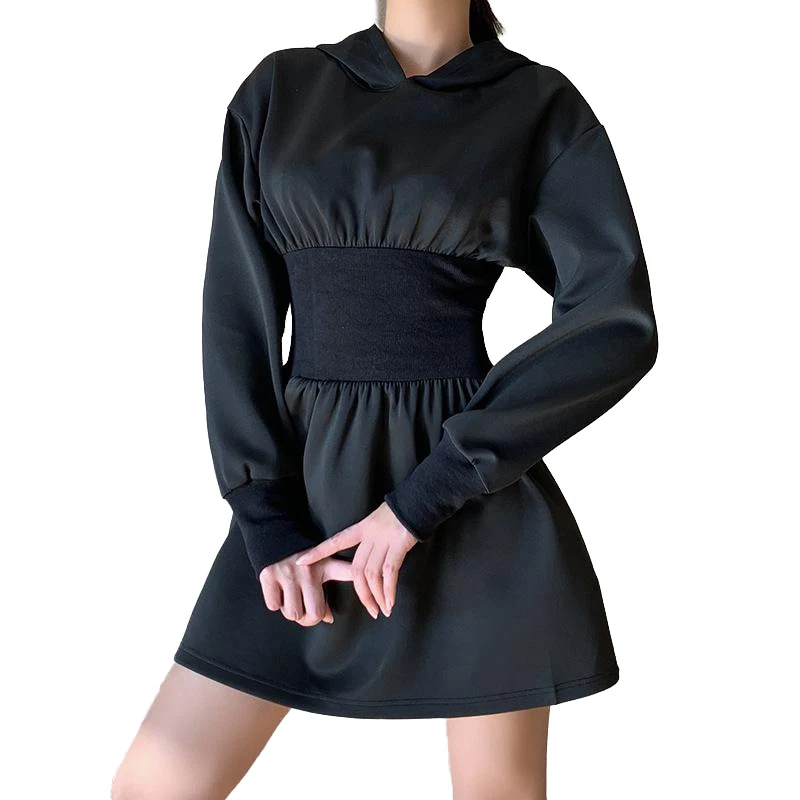 custom logo Air layer  hoodies dress women Casual sports long sleeve with hood mini dress