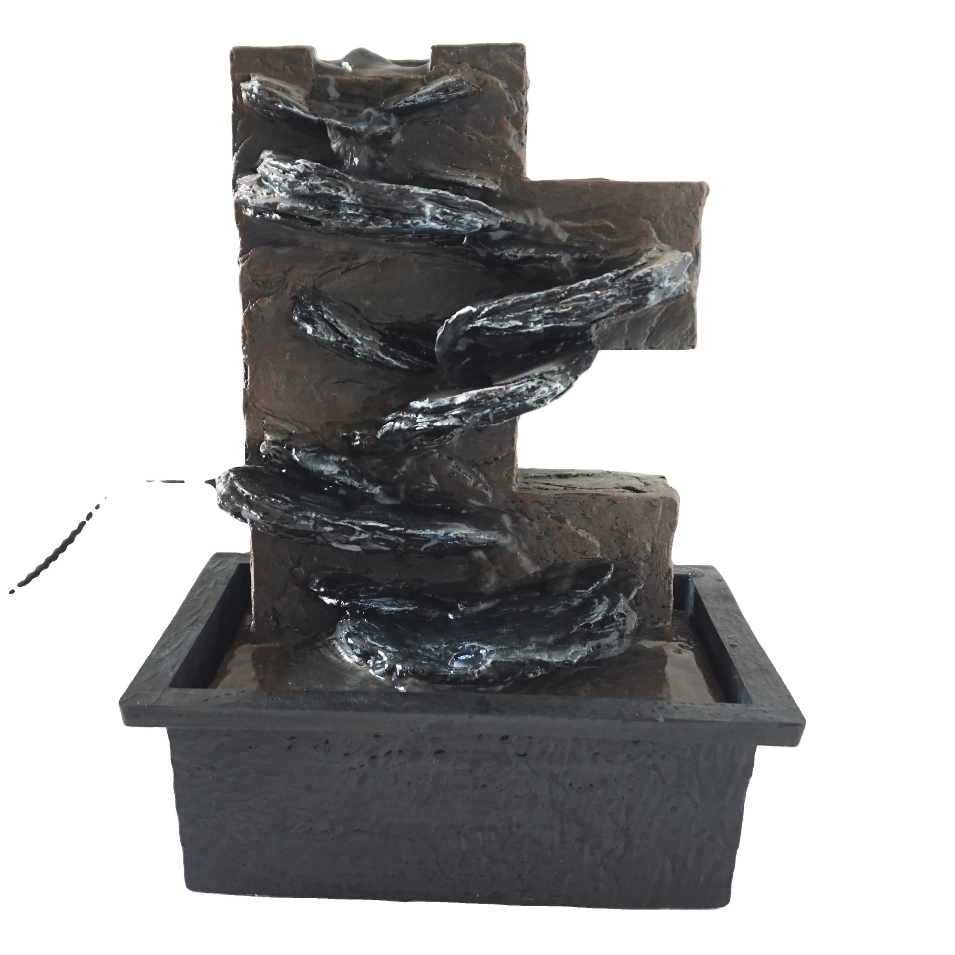 Resin Antique China ornament tiers lotus waterfall home decor desktop indoor water fountain