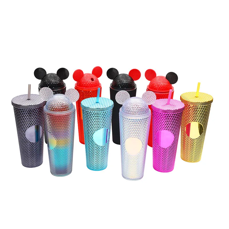 Custom logo tumbler wholesale acrylic tumblers with lids and straws Acrylic Mickey Mouses Ear Tumbler with Straw