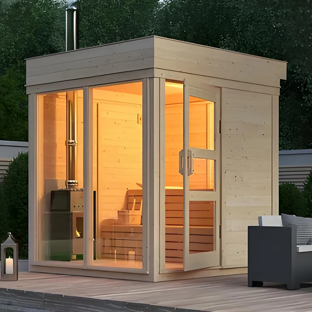 Sauna Factory direct sales outdoor solid wood steam sauna, built-in WIFI controller, Bluetooth speaker, salt brick