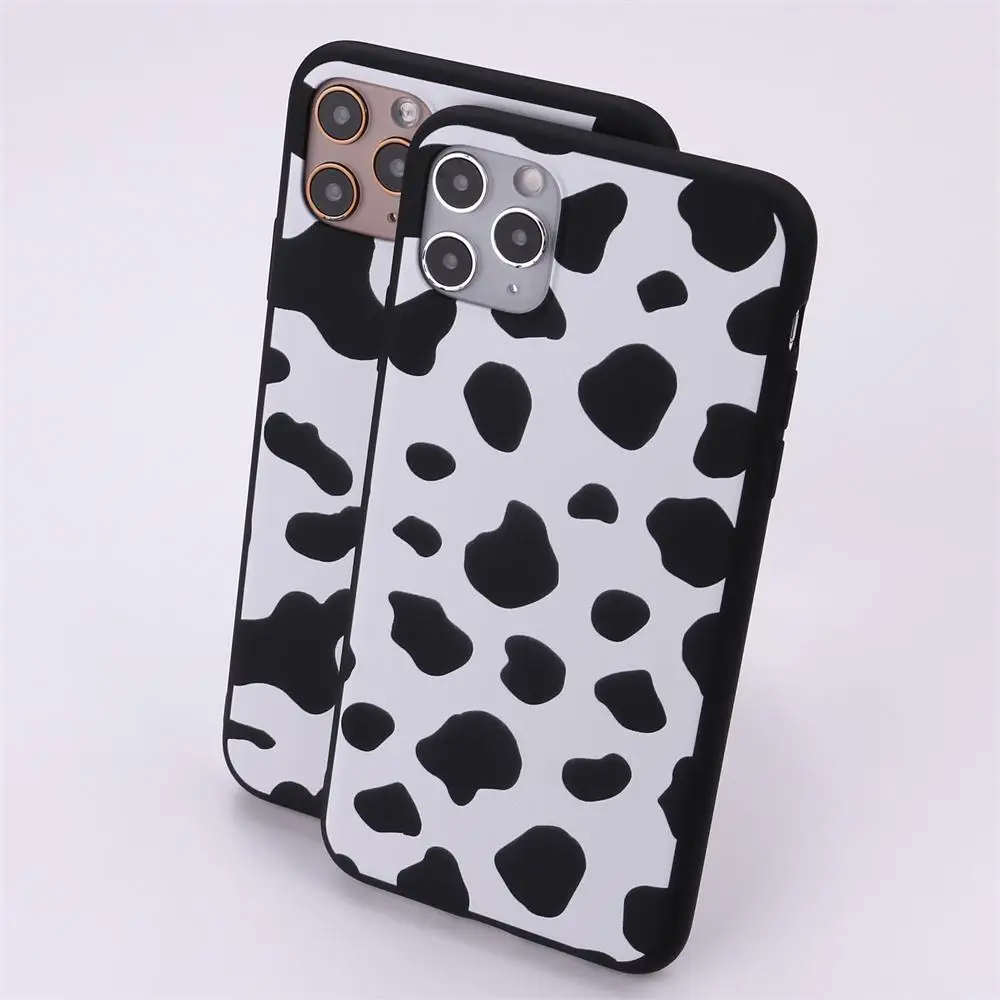 Cow Milk Black border Silicone For iPhone 12 13 14 Pro Max  Soft Silicone Candy Case Fundas