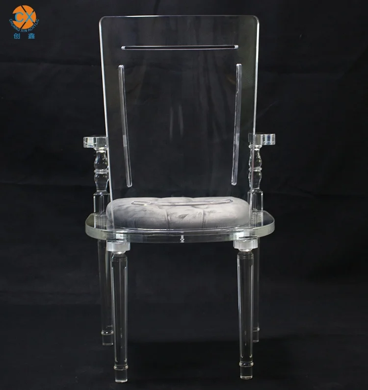 2021 New Design Luxury Clear  Acrylic Armrest Transparent Chair With  Colorful Cushion