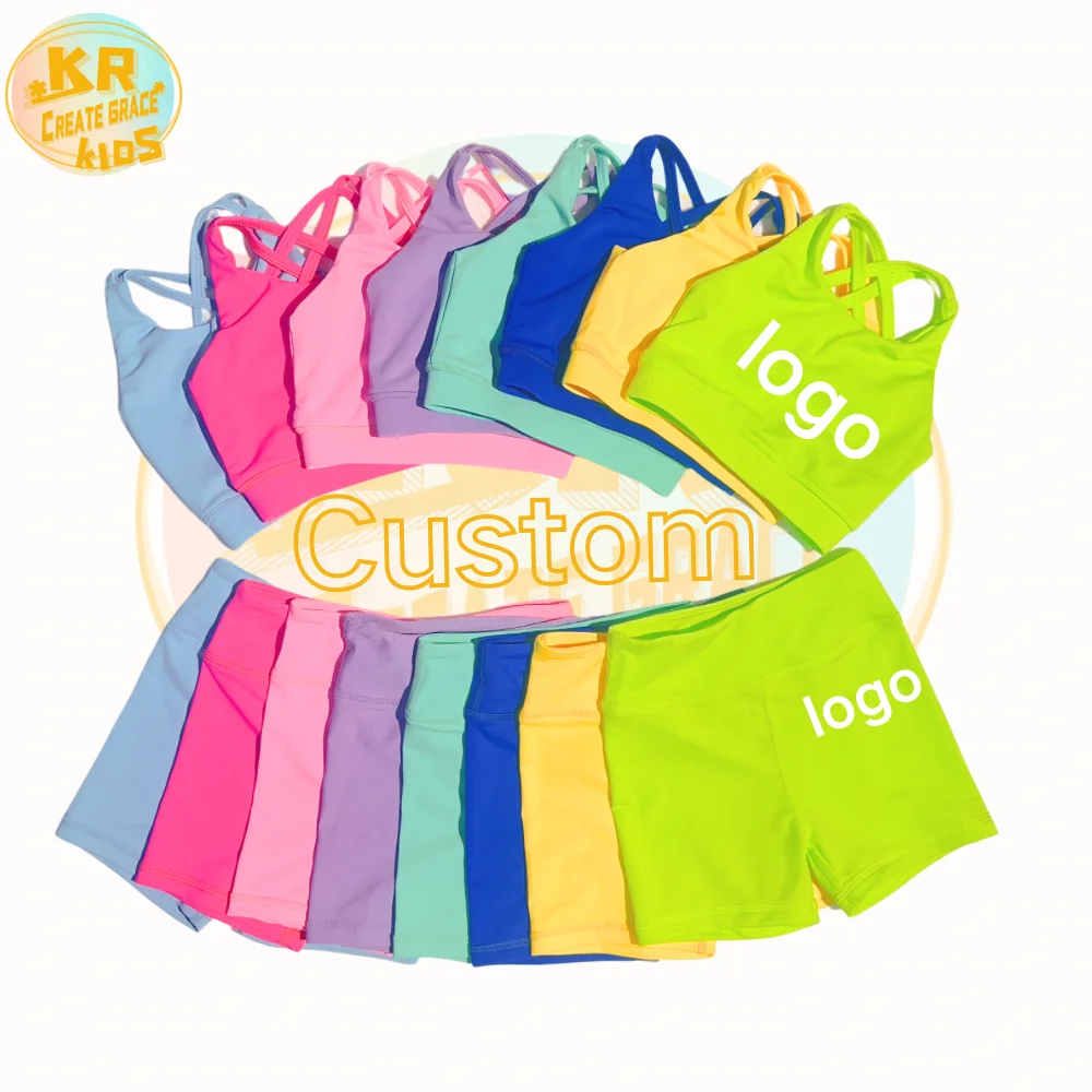 Оптовая продажа детский нейлоновый спандекс бюстгальтер и шорты 2 шт. дышащая Спортивная одежда для девочек комплект йоги