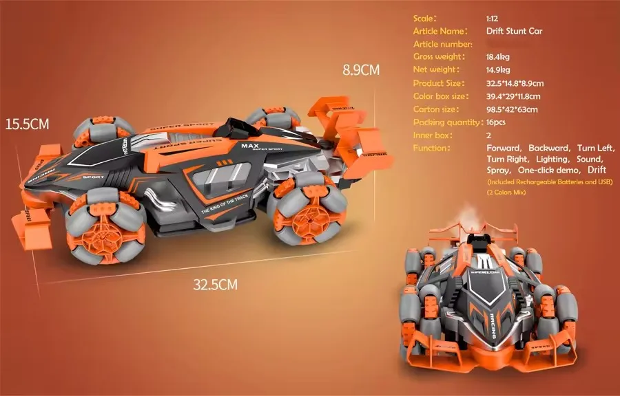 Новое поступление 1: 12 высокоскоростной 2 4 г RC спрей дрейф автомобиля с дистанционным управлением трюком