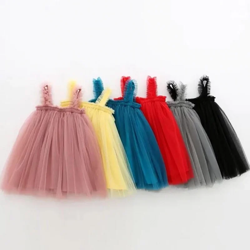Wholesale baby clothes tulle fabric kids summer baby dresses 12 months