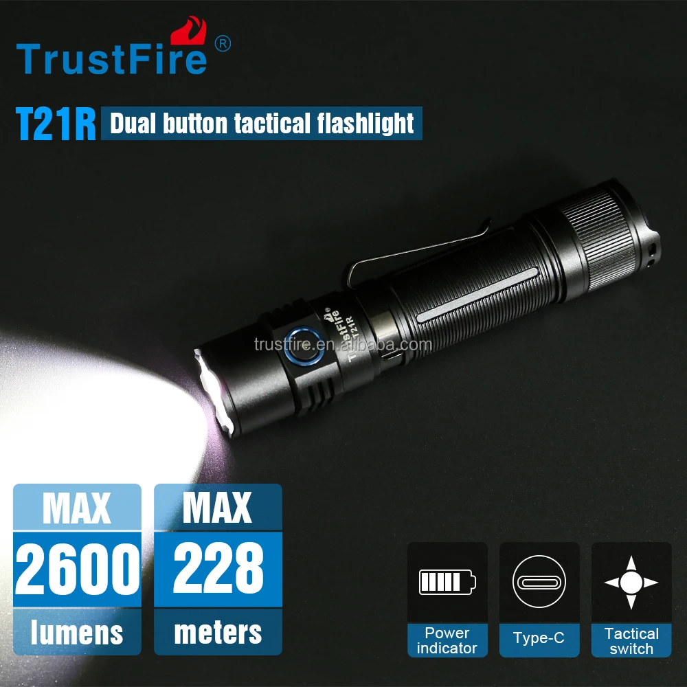 TrustFire T21R Tactical Flashlight 2600 lumens USB Rechargeable LED Torch Light
