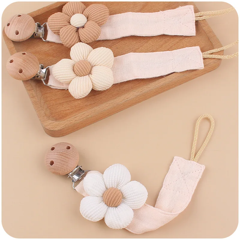 New Baby Products Cartoon Flower Cotton And Linen Cloth Pacifier Chain Creative DIY Beech Pacifier Clip Anti Drop Chain