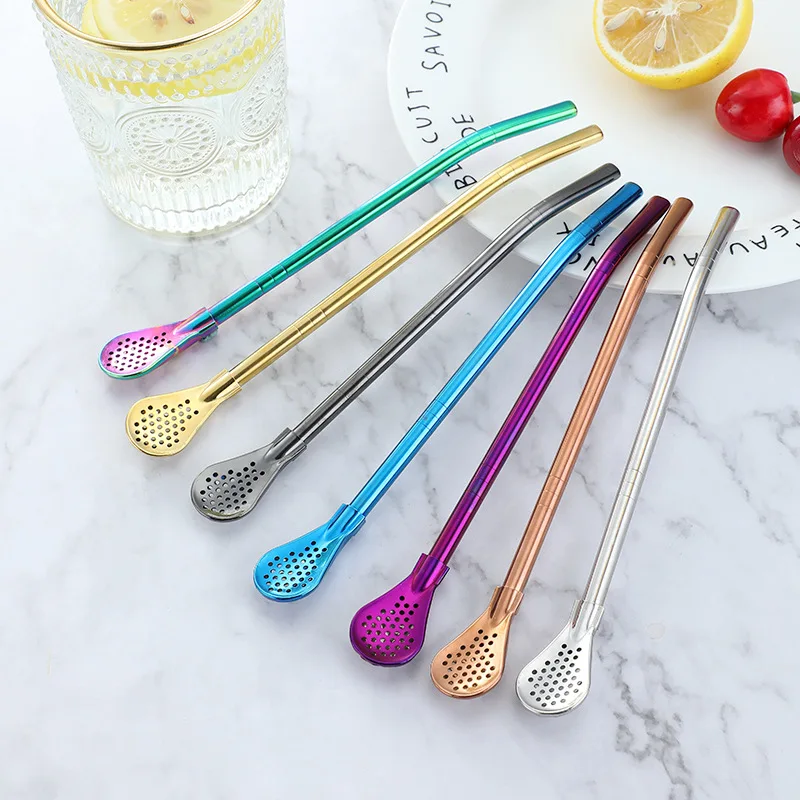 Creative new stainless steel hotel cafe milk tea shop with straw spoon