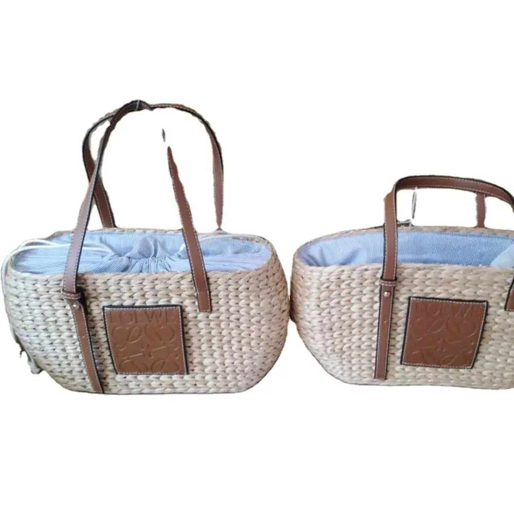 Hand-crafted natural straw woven classic style high-volume tote bags