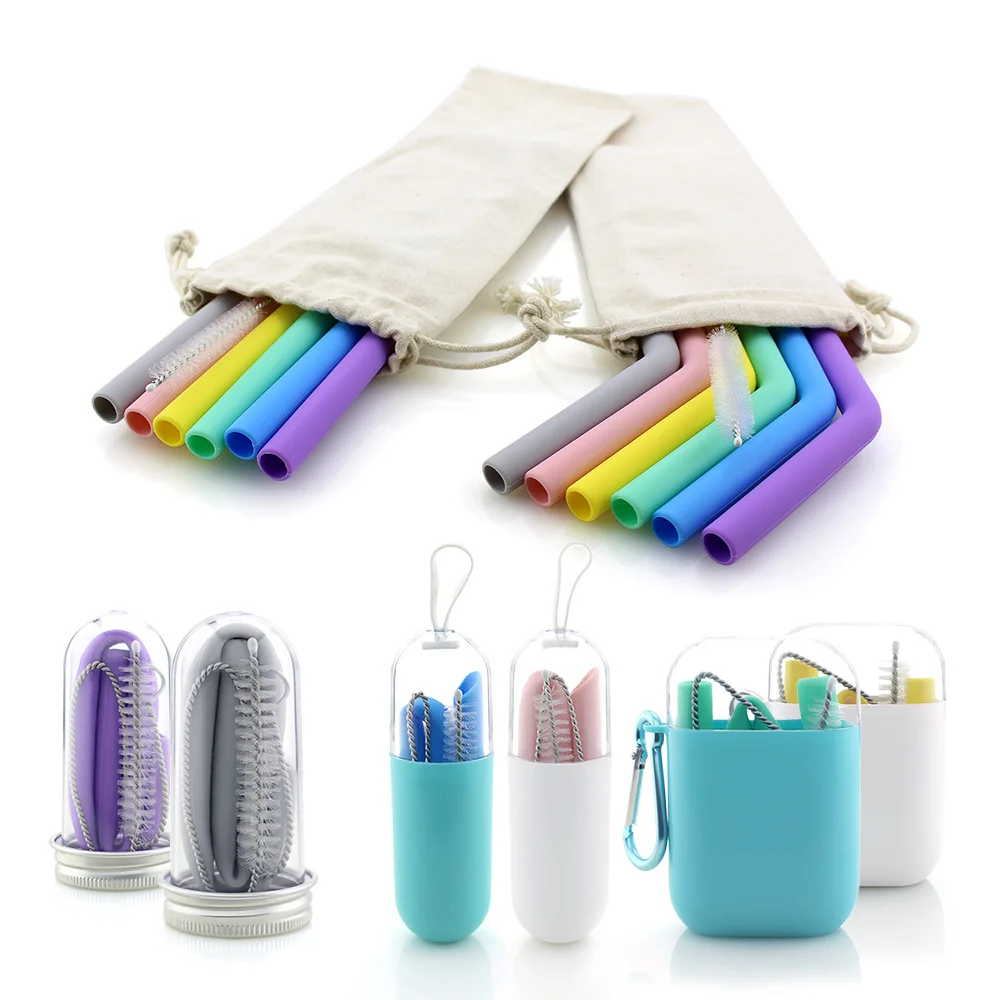 Eco-Friendly Reusable Silicone Straight Drinking Straws With Cleaning Brushes