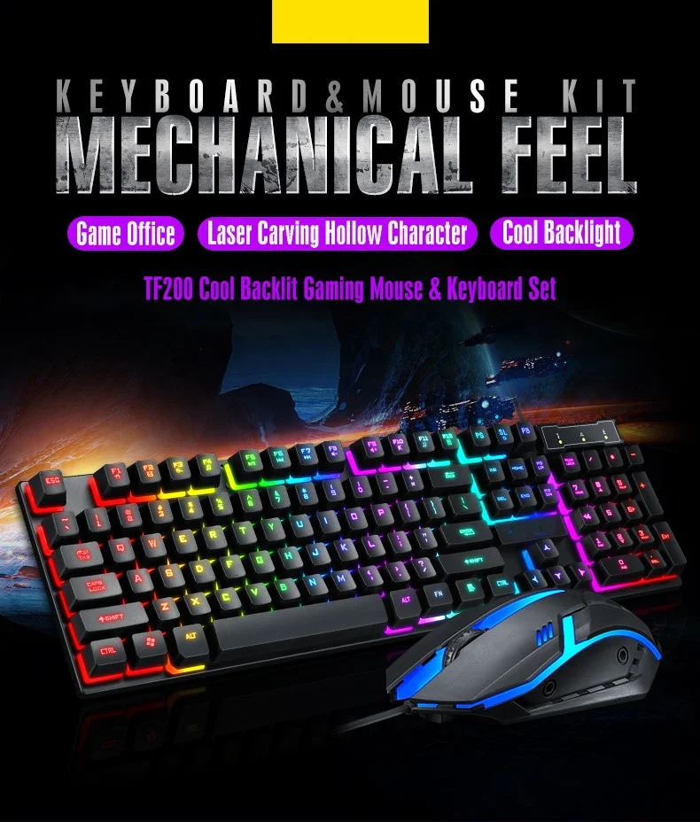 Biucam Amazon Top Seller Multimedia Game Keyboard And Mouse Combo Set RGB Gaming Keyboard