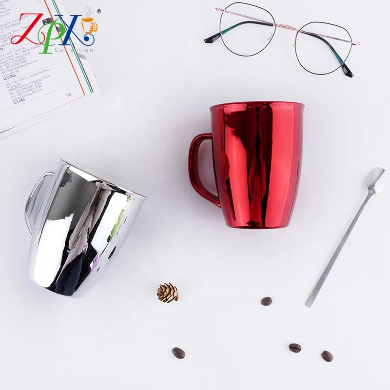mirror anamorphic metallic ceramic mug coffee cup gold silver pink blue cups for tea gold mug