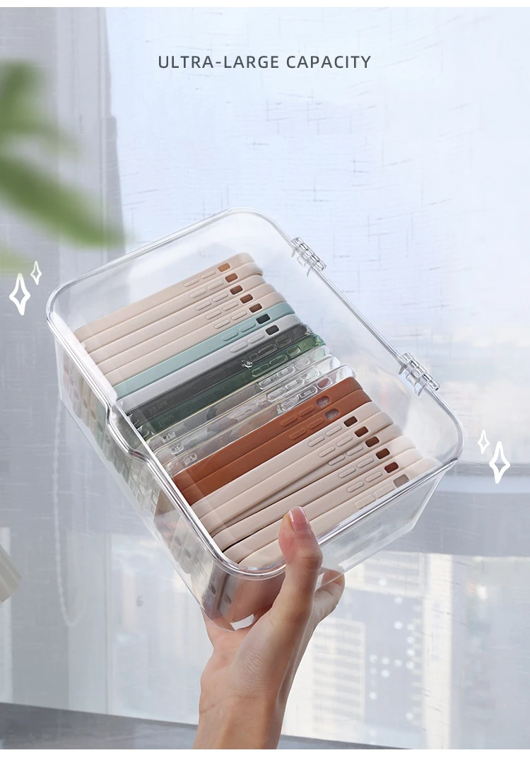 Clamshell Type Dustproof Transparent Storage Box Large Capacity Desktop Debris Arrangement Mobile Phone Storage Cabinet
