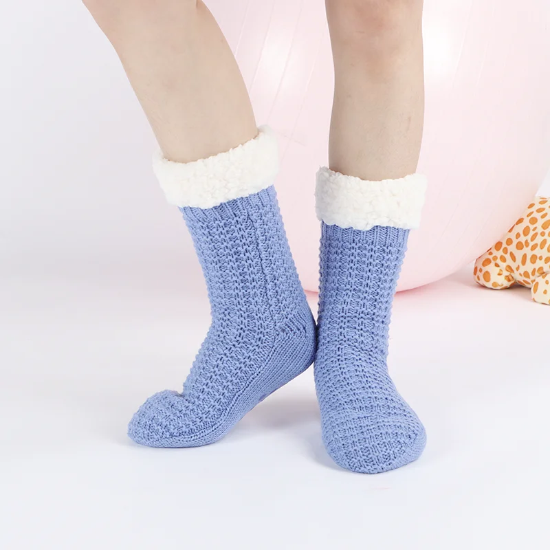 Winter knit solid color socks female new mid-length non-slip socks polyester leisure fluffy socks with fine good workmanship