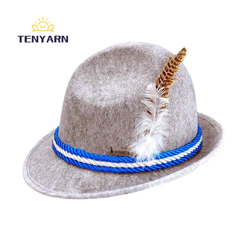 Tenyarn 2023 Feather Decorative Fedora Custom Wool Felt German Oktoberfest Hat China Wholesale