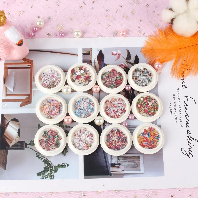 Nails Art Paper Letter Jewelry Patch 3D Merry Christmas Decoration Accessories Tools Color Flower Star Wood Pulp Sheet Mixed