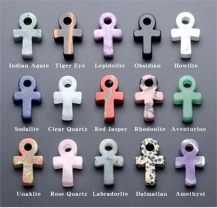 Natural Stone Ankh Pendant Protection Calm Peace Necklace Tiger Eye Ankh Cross Necklace Key of Life Symbol Crystal Necklace