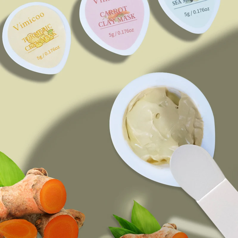Private Label Organic Claymask Kit Turmeric Green Tea Pink Rose Avocado Carrot Face Mud Clay Mask Set Facial Mask