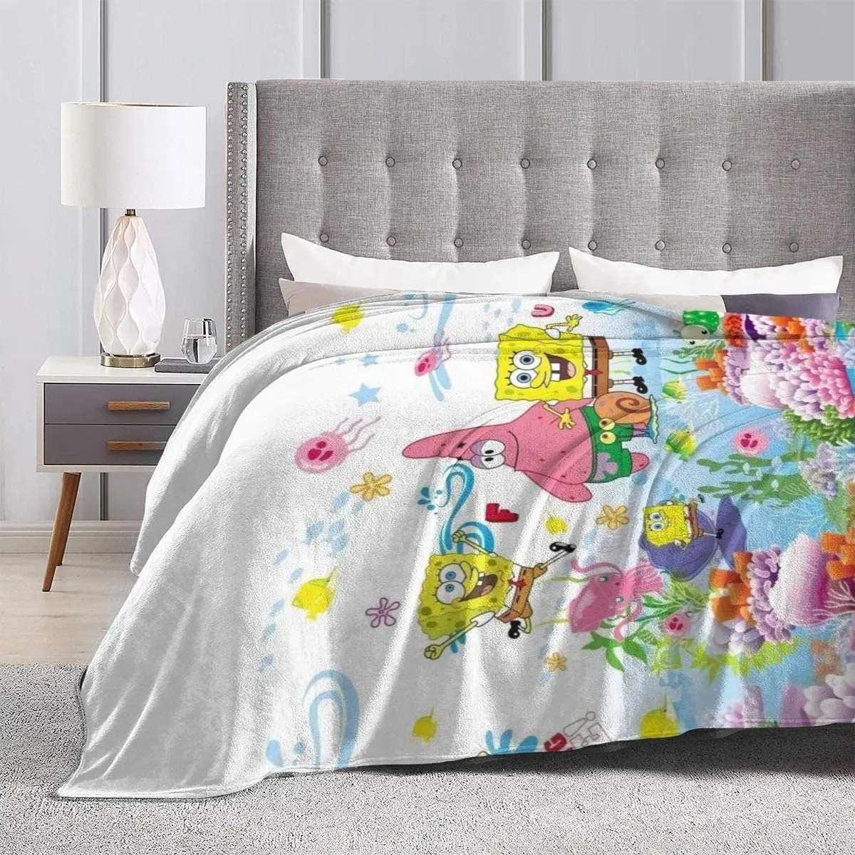 
Spongebob Super Soft Flannel Blanket Happy Smile Face Blanket Custom Digital Printing Blanket 