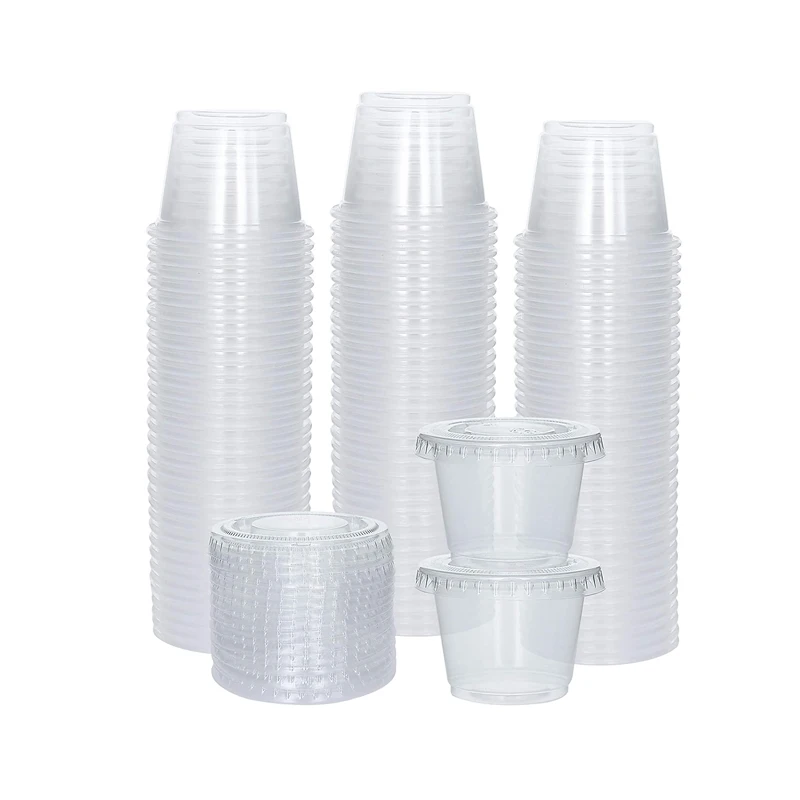 1oz Round Plastic Dip Small Food Containers Disposable Takeaway  Sauce Portion Cups with Lids