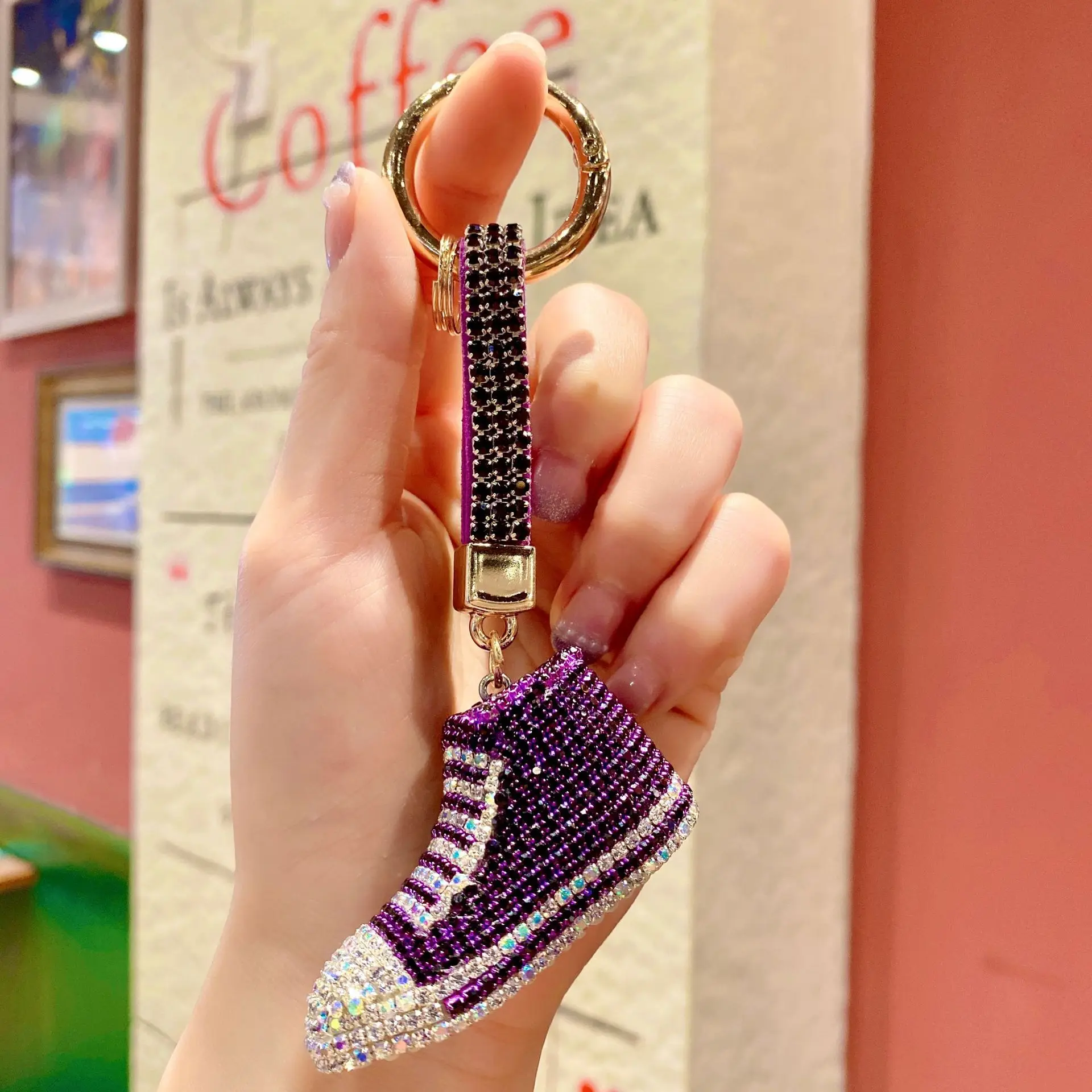 Fashion canvas shoes car key ring cute rhinestone bag pendant sparling bling sneaker keychain
