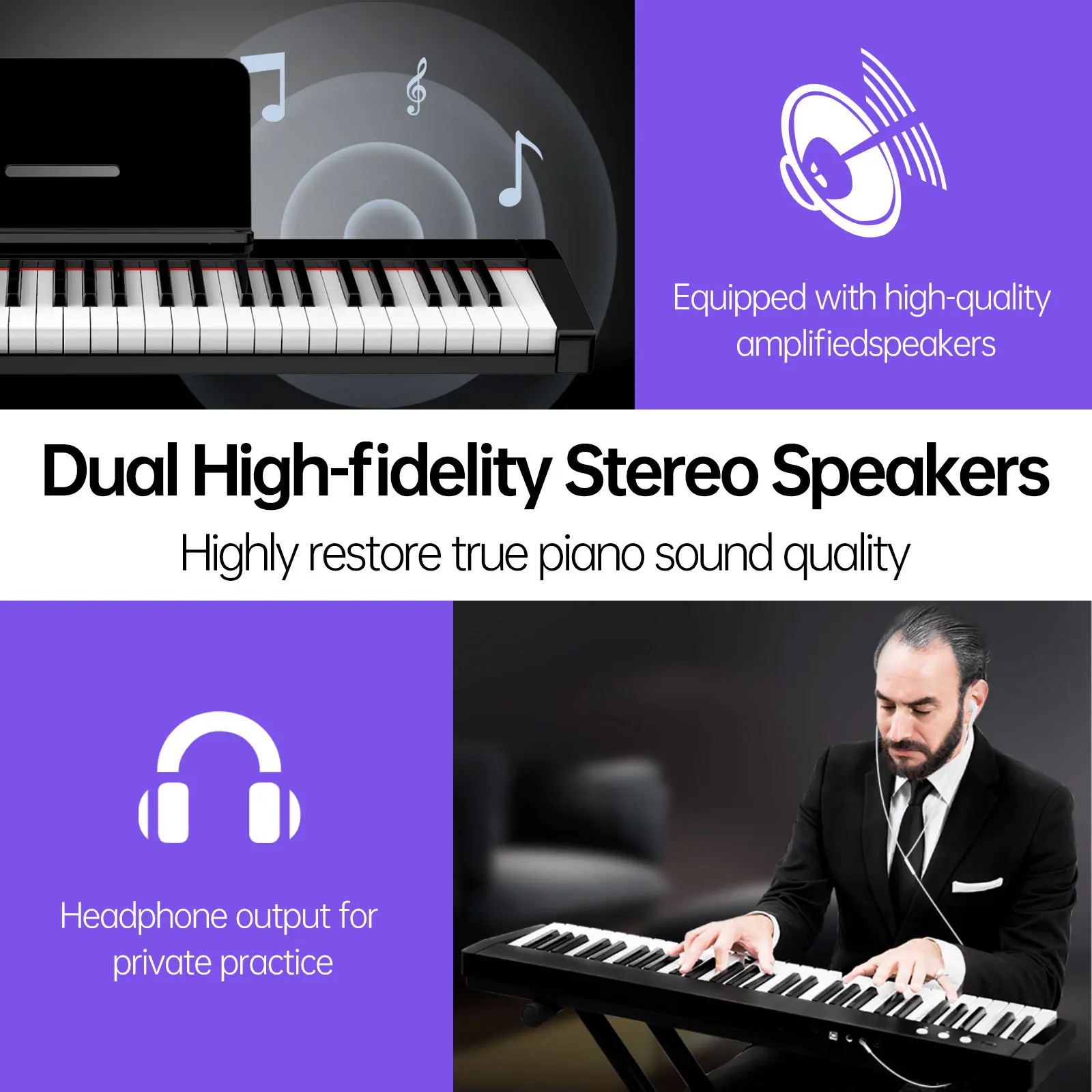 TERENCE TS01 61-key Multi-function Electric Keyboard Piano 1800mAh Battery Support Lighted Keyboard & MIDI USB Interface