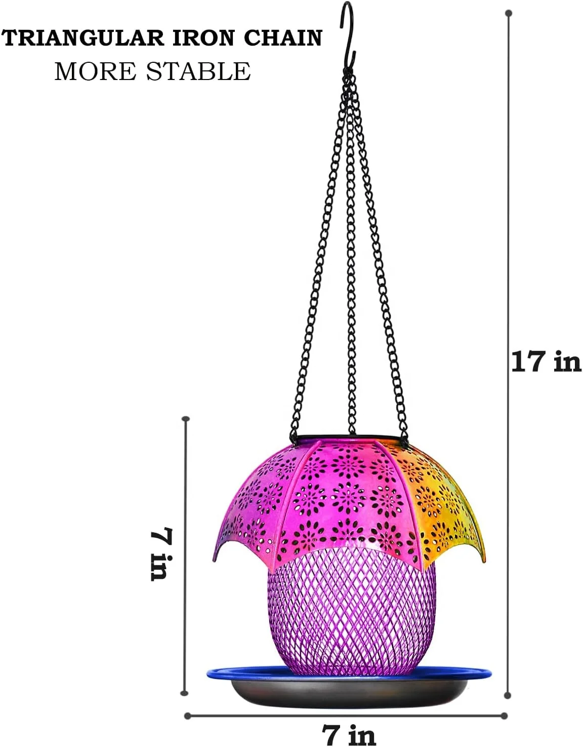 Oniya Seed Large Capacity Automatic Color Changing LED Lights Bird Lovers Metal Wild Bird Feeders Retractable 6.2 LB Custom Iron