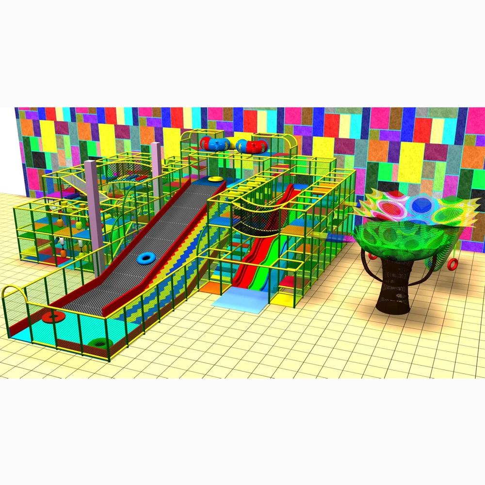Dream kids indoor play area naughty castle crocheted playground rainbow dry snow slide combined amusement park in Russia style