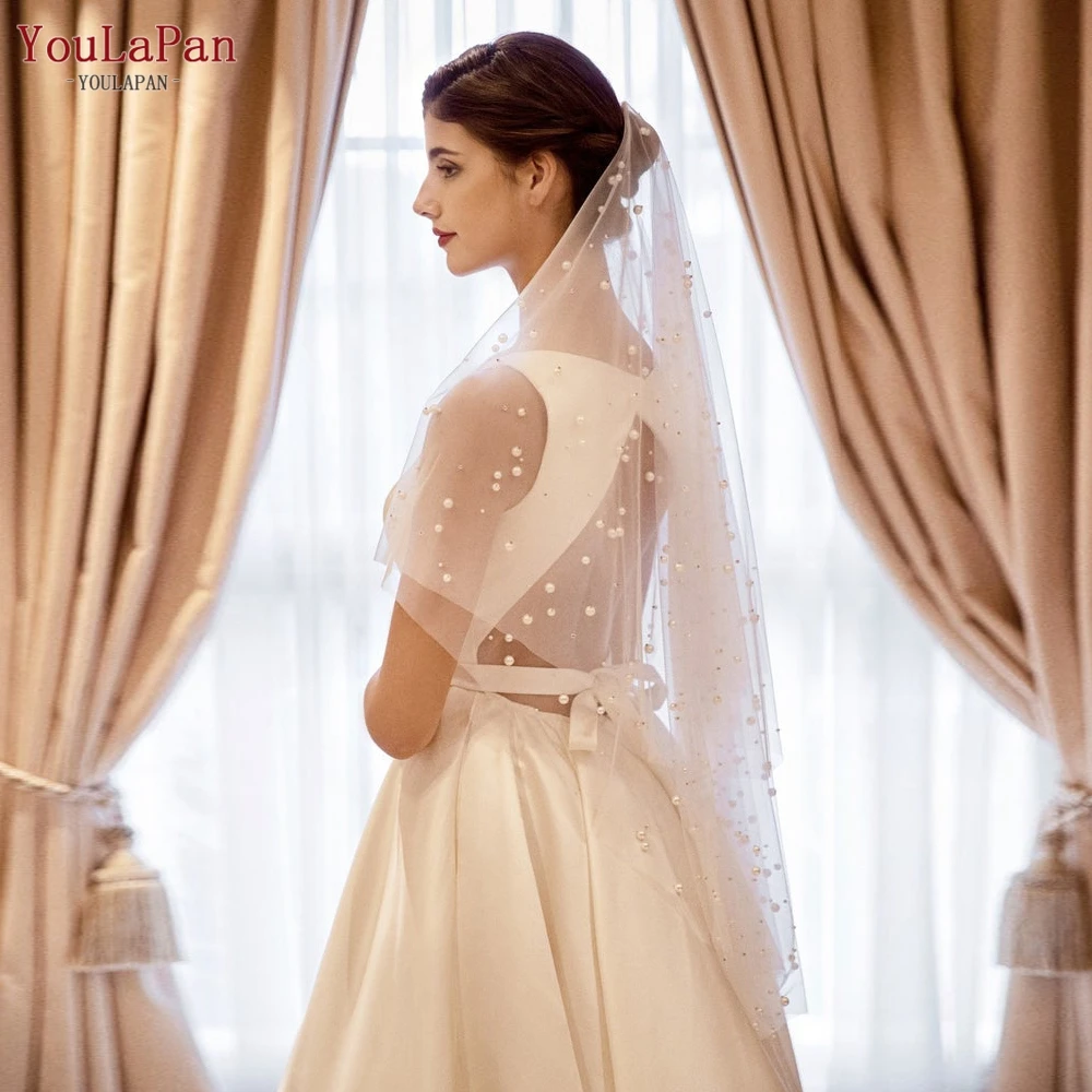 YouLaPan V13 Long Single Layer Hot Sale Summer Romantic Pearl Beautiful White Girl Woman Wedding Accessories Bridal Veil