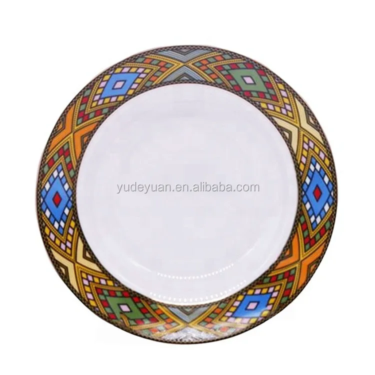 YDY factory classic traditional arts Eritrean saba royal design porcelain 10.5inch 6pcs flat Ethiopian plate set