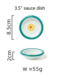 Jade-cer  ceramic Japanese Little Daisy design thick blue border soup rice salad bowls deep plates mug tablewares