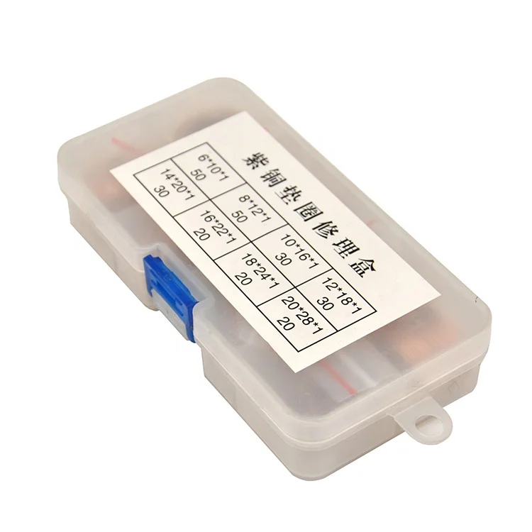 250Pcs/box Assorted Solid Copper Car Engine Crush Washers Seal Ring Gasket Set Red copper gasket oil seal ring combination