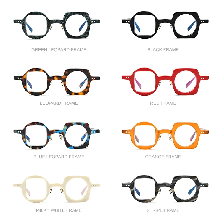 2023 Funny Youth Glasses Lens Multicoloured Frames Occhiali Lettura Blue Ray Acetate Round Optical Square Glasses Frames