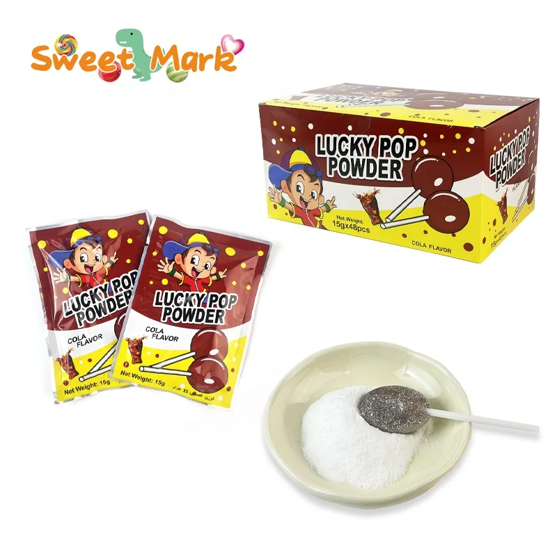 OEM lollipop candy halal colar flavor candy stick with super sour powder