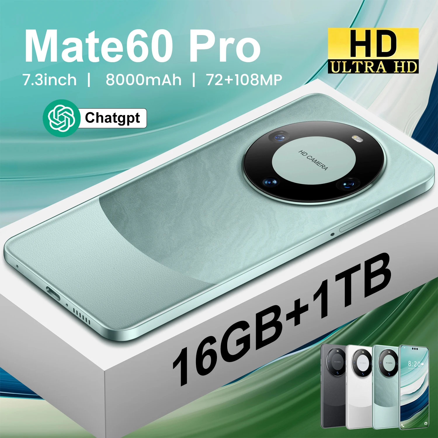 Оригинальный разблокированный смартфон Mate60 Pro глобальная версия 5GAndroid 16 ГБ + 1 ТБ с быстрой зарядкой