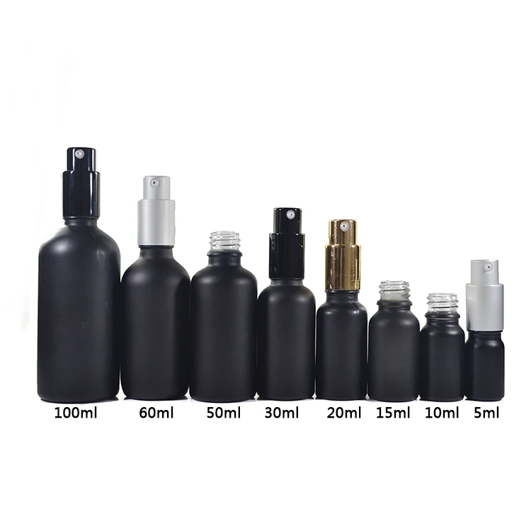 
Cosmetic lotion bottle Round Rectangle matte black violet 30ml 50ml 100ml serum glass bottle with black pump caps 