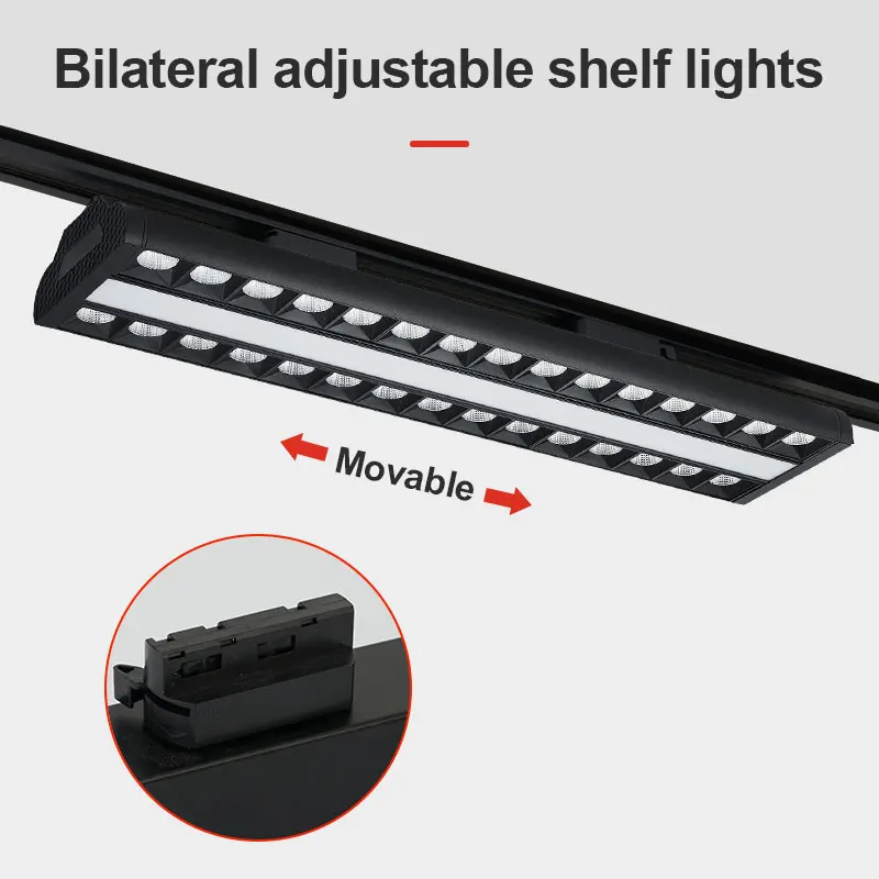 Supermarket shelf display lighting track or suspension installation  bilateral adjustable shelf light