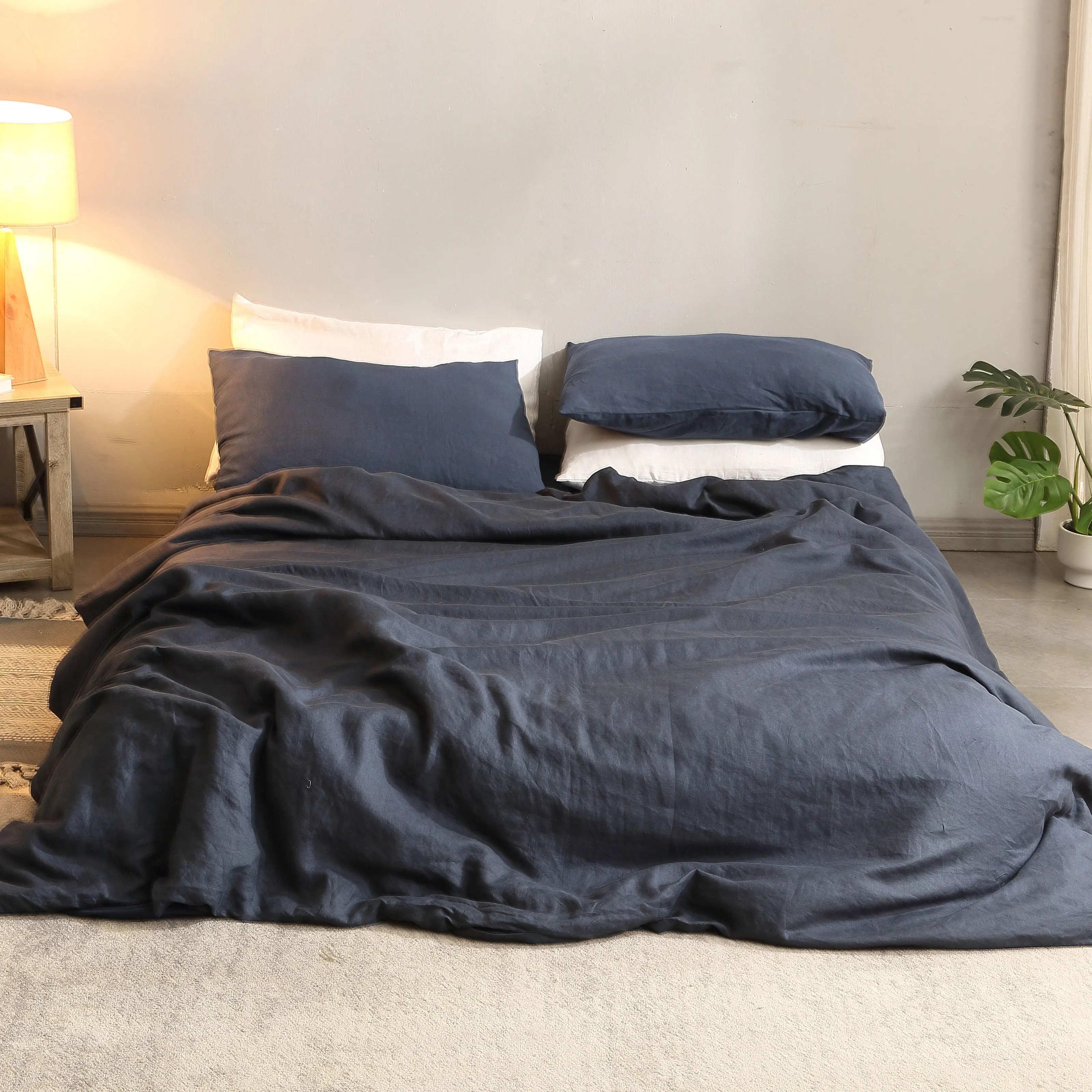 Wholesale King Size Bed Four-Piece Flax Linen bedding Luxury hotel Collections 100% French linen cotton Bed Sheet Set